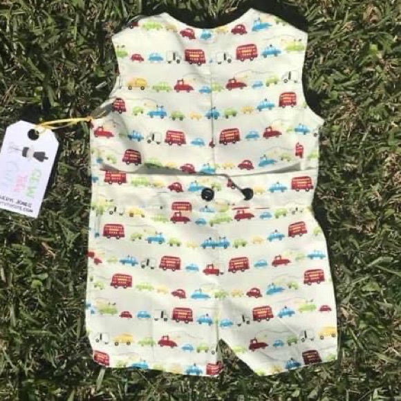 NWOT size 1 (12m) Custom made Cream/Red/green/yellow transportation Jon Jon - Picture 6 of 6